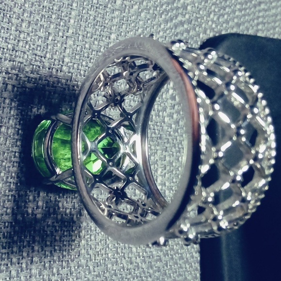 NEW CHARTREUSE QUARTZ THAI BLACK SPINEL RING PLATINUM OVER STERLING SILVER SZ 8 - Picture 7 of 16